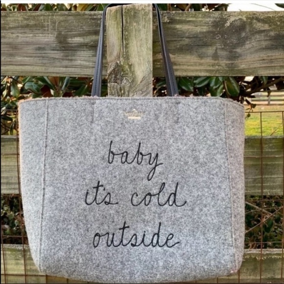 Kate Spade Baby It’s Its Cold Outside Gray Wool Tote ⛄️❄️ Rare Bag - Picture 2 of 10